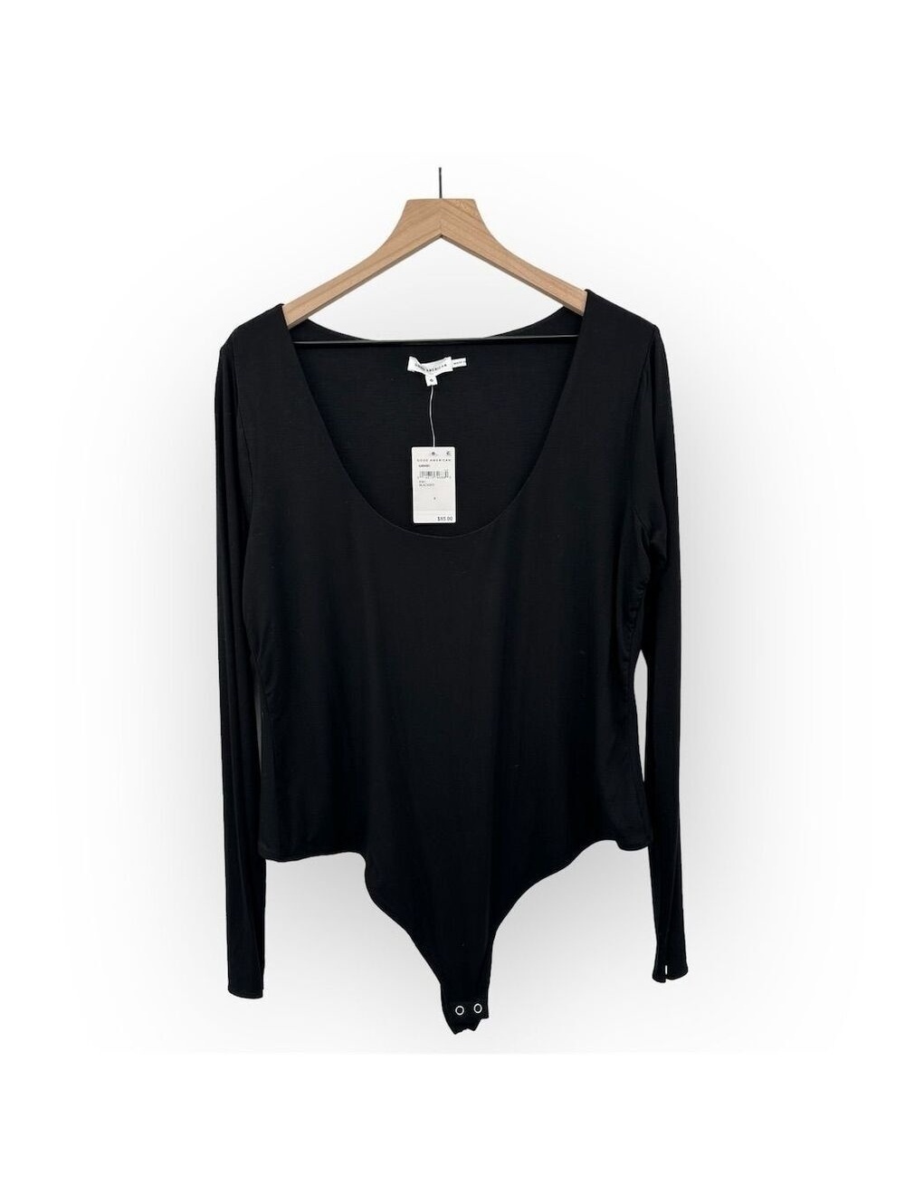 Good American Women's Long Sleeve Scoop Neck Bodysuit Black Size 6 (3XL)